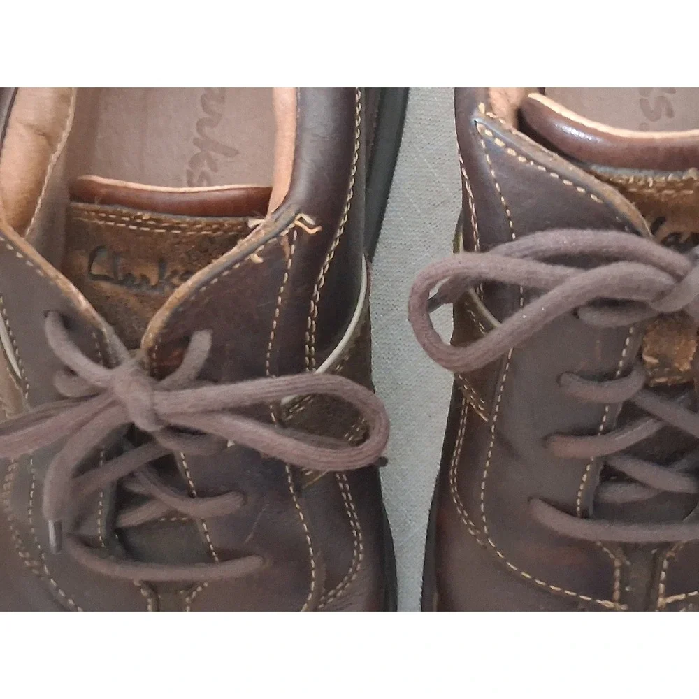 Clarks Mens 30347 Brown Leather Lace Up Oxford Shoes Suede Accents Size 11M